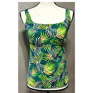 Lands End Tropical Palm Green Women's Tankini Swimsuit Swim Top Size 8 Petites